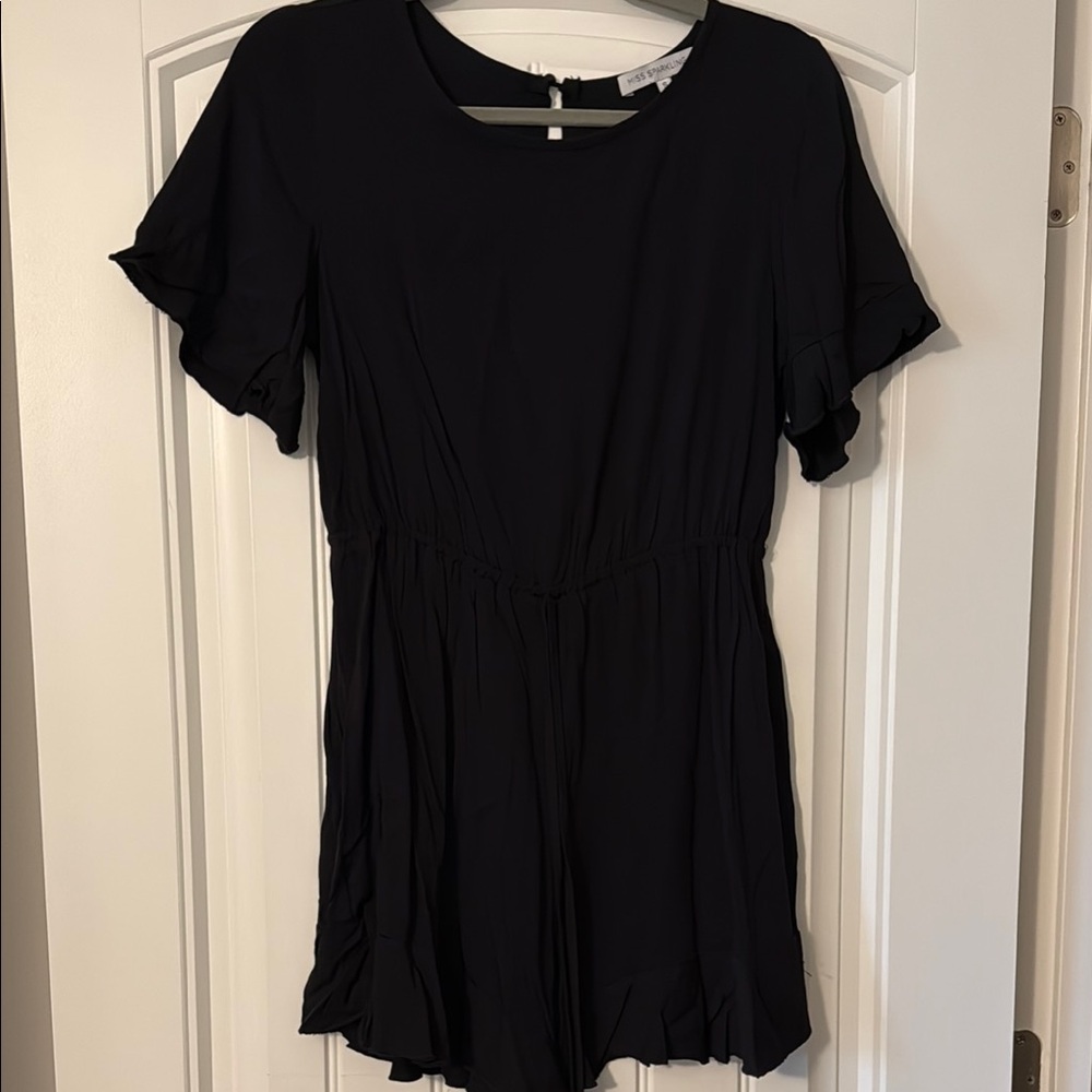 Black Ruffled Short Sleeve Romper